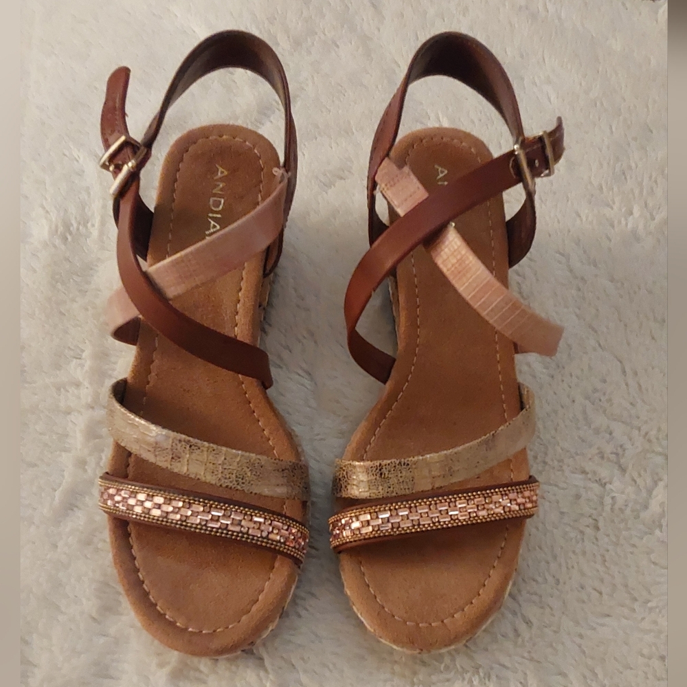 🌺 NEW Andiamo Rose Gold & Brown Strappy Platform Sandals